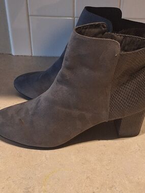 Karen Scott Taupe Suede Ankle Booties with Block Heel